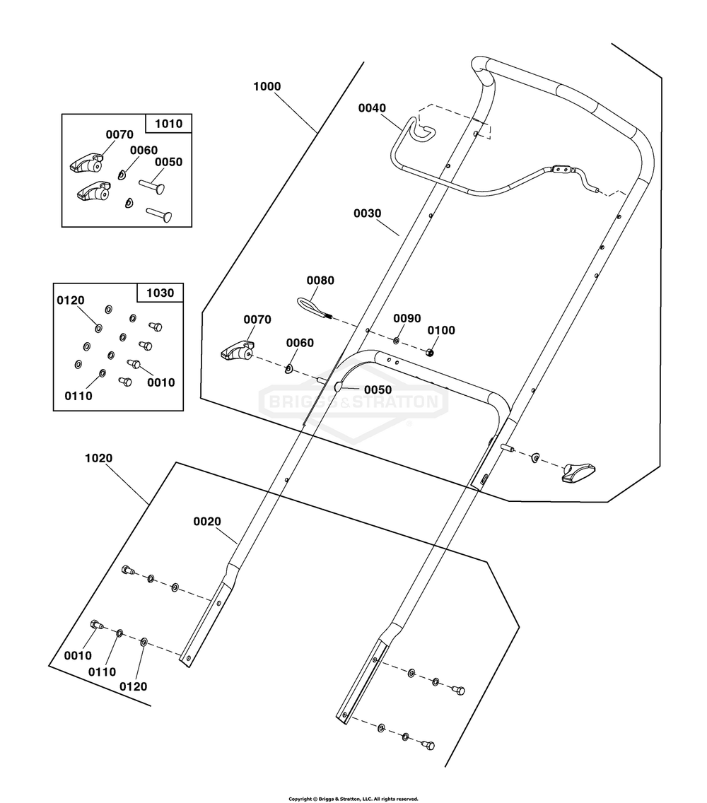 Handles And Controls Group Diagram and Parts List for 1697293-00 (1222EE)(2020) Briggs and Stratton Snow Blower